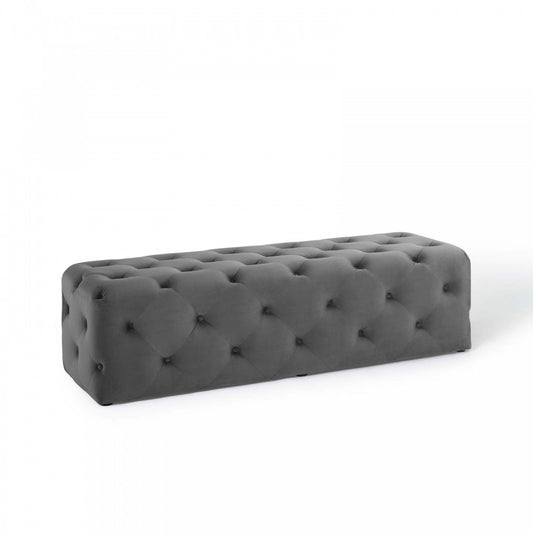Amour 60" Tufted Button Entryway Performance Velvet Bench, Gray