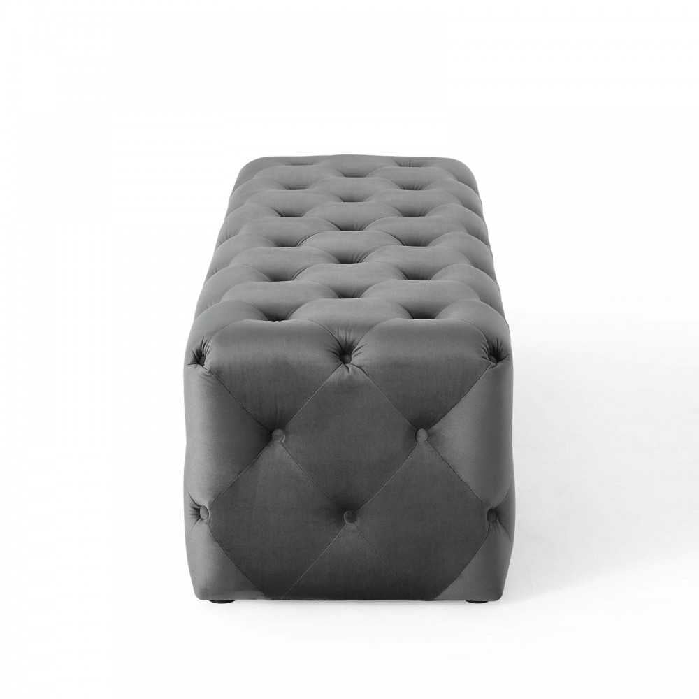 Amour 60" Tufted Button Entryway Performance Velvet Bench, Gray