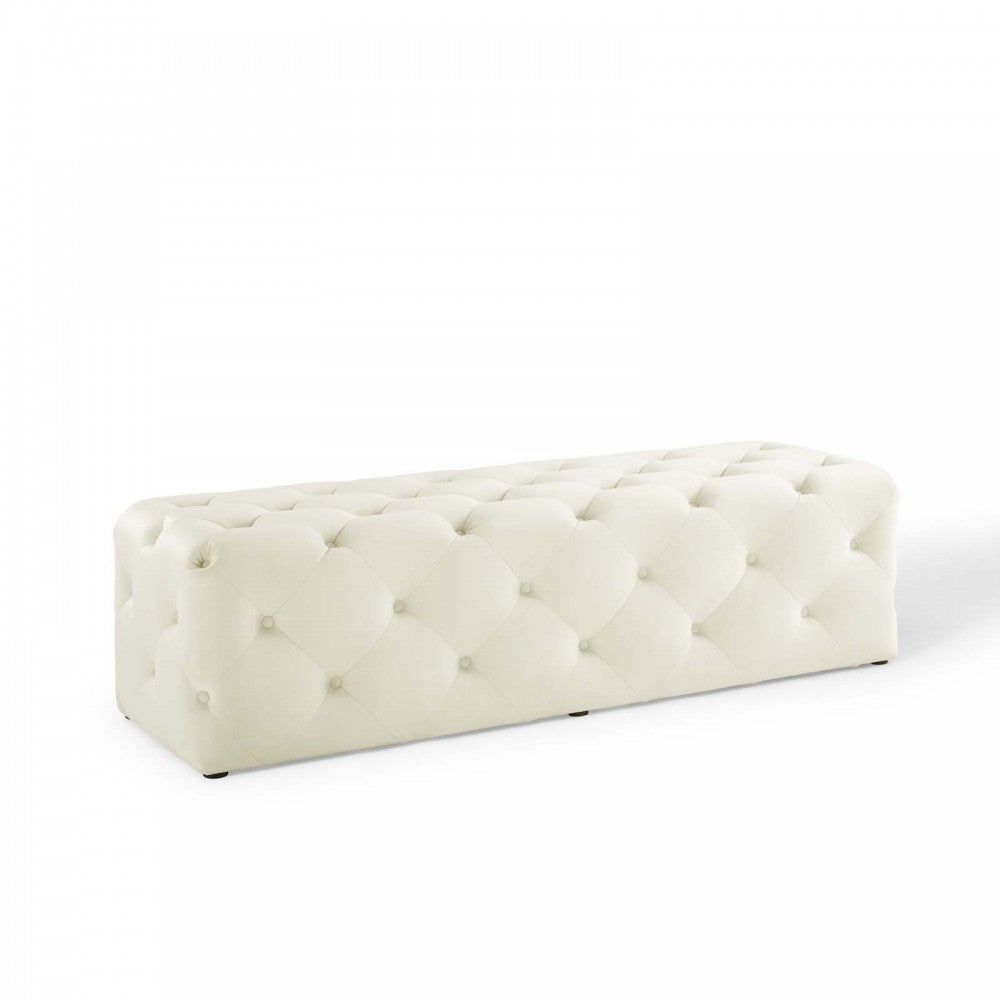 Amour 60" Tufted Button Entryway Performance Velvet Bench, Ivory