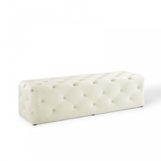 Amour 60" Tufted Button Entryway Performance Velvet Bench, Ivory