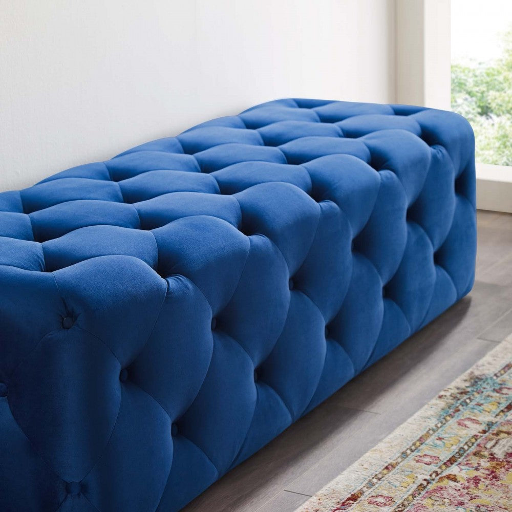 Amour 60" Tufted Button Entryway Performance Velvet Bench, Navy