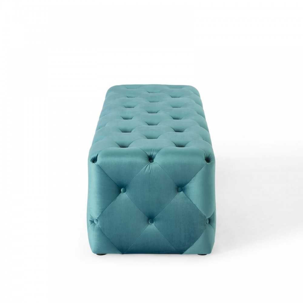 Amour 60" Tufted Button Entryway Performance Velvet Bench, Sea Blue