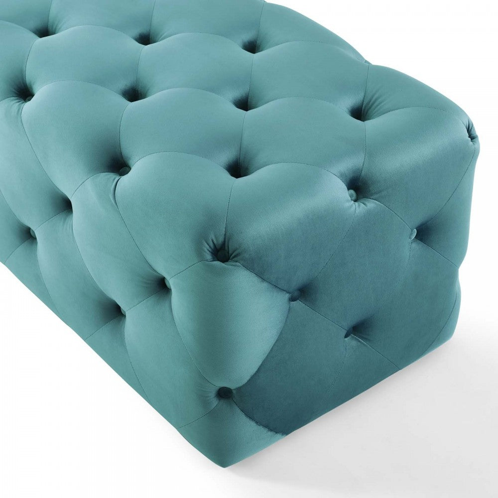 Amour 60" Tufted Button Entryway Performance Velvet Bench, Sea Blue