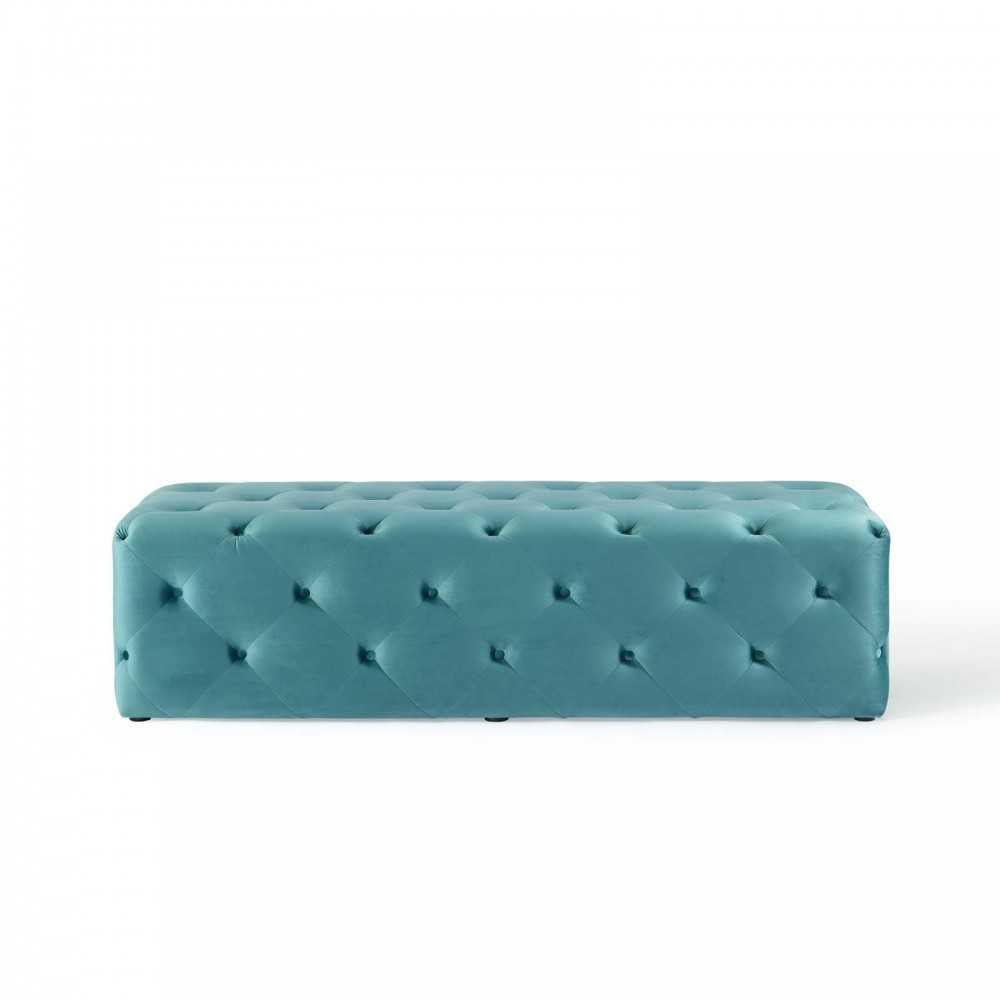 Amour 60" Tufted Button Entryway Performance Velvet Bench, Sea Blue