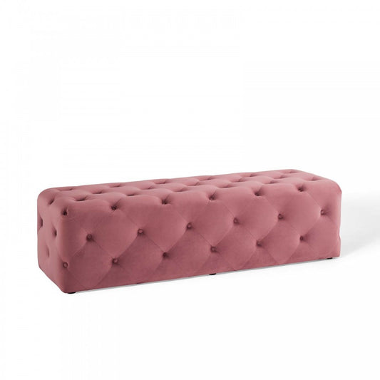 Amour 60" Tufted Button Entryway Performance Velvet Bench, Dusty Rose