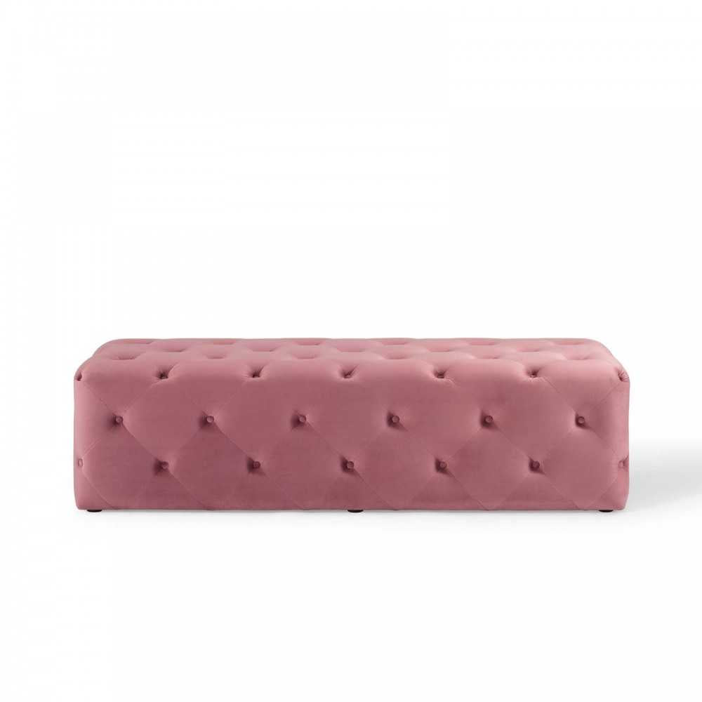 Amour 60" Tufted Button Entryway Performance Velvet Bench, Dusty Rose