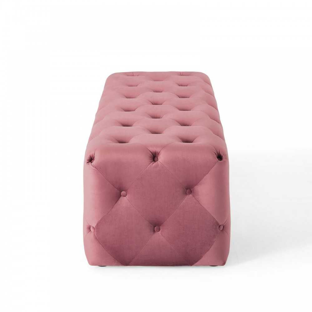Amour 60" Tufted Button Entryway Performance Velvet Bench, Dusty Rose