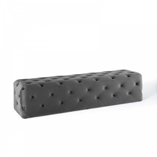 Amour 72" Tufted Button Entryway Performance Velvet Bench, Gray