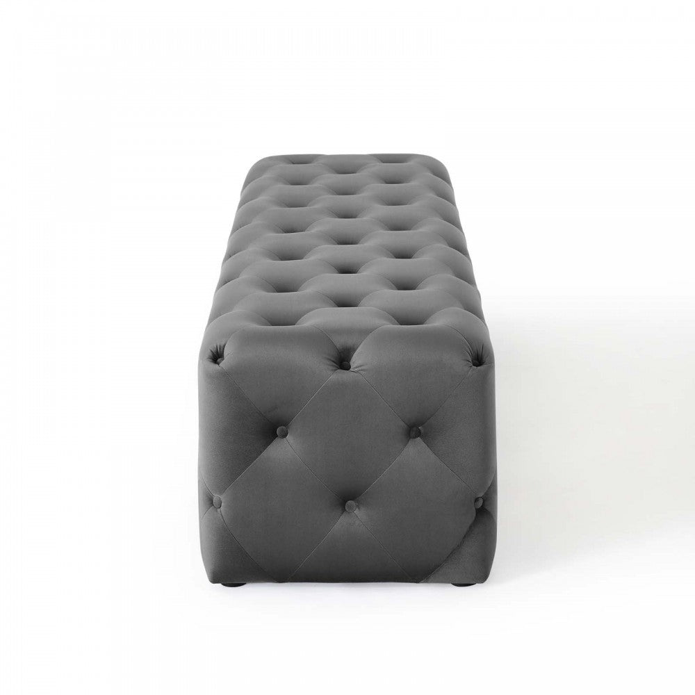 Amour 72" Tufted Button Entryway Performance Velvet Bench, Gray