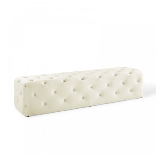 Amour 72" Tufted Button Entryway Performance Velvet Bench, Ivory