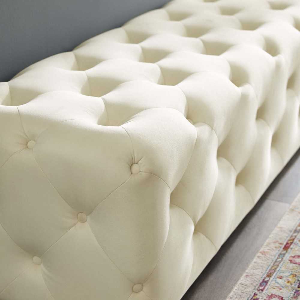 Amour 72" Tufted Button Entryway Performance Velvet Bench, Ivory