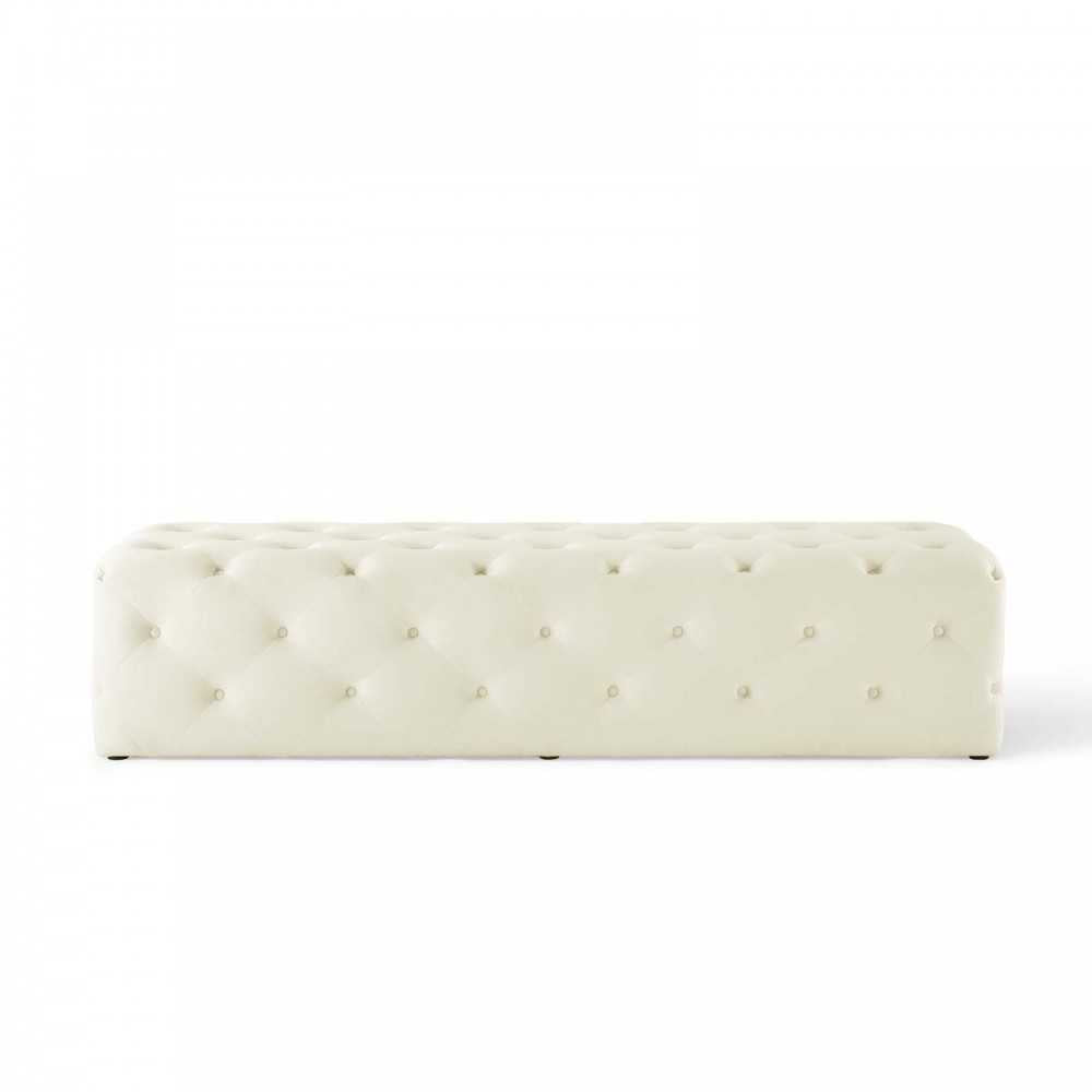 Amour 72" Tufted Button Entryway Performance Velvet Bench, Ivory