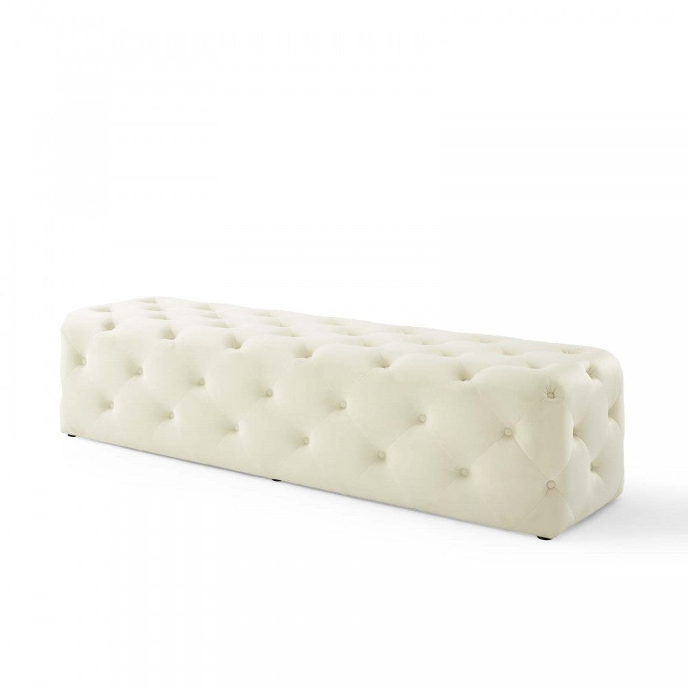 Amour 72" Tufted Button Entryway Performance Velvet Bench, Ivory