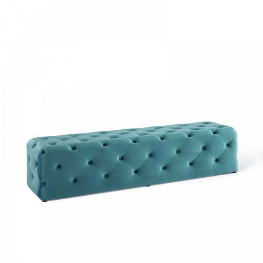 Amour 72" Tufted Button Entryway Performance Velvet Bench, Sea Blue