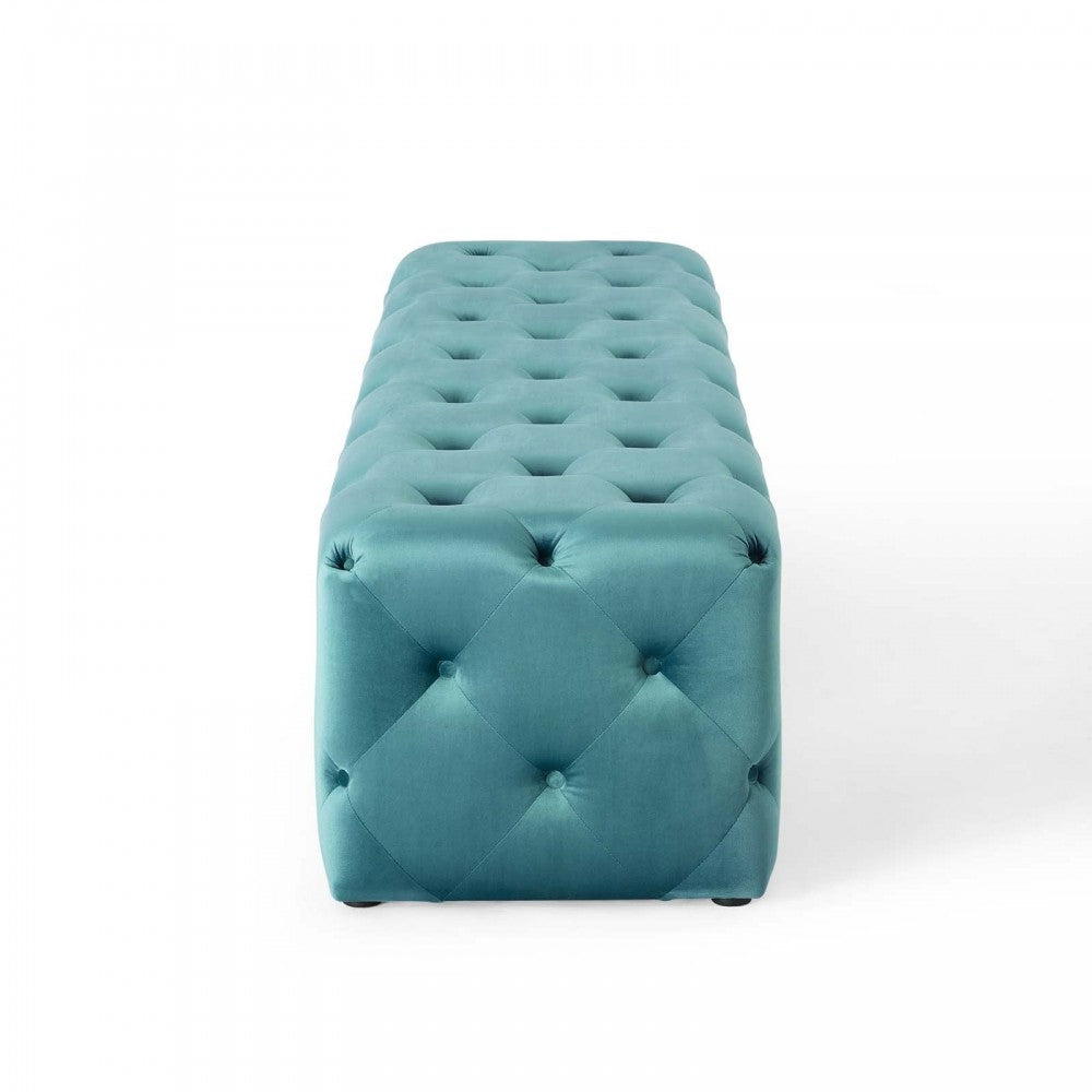 Amour 72" Tufted Button Entryway Performance Velvet Bench, Sea Blue