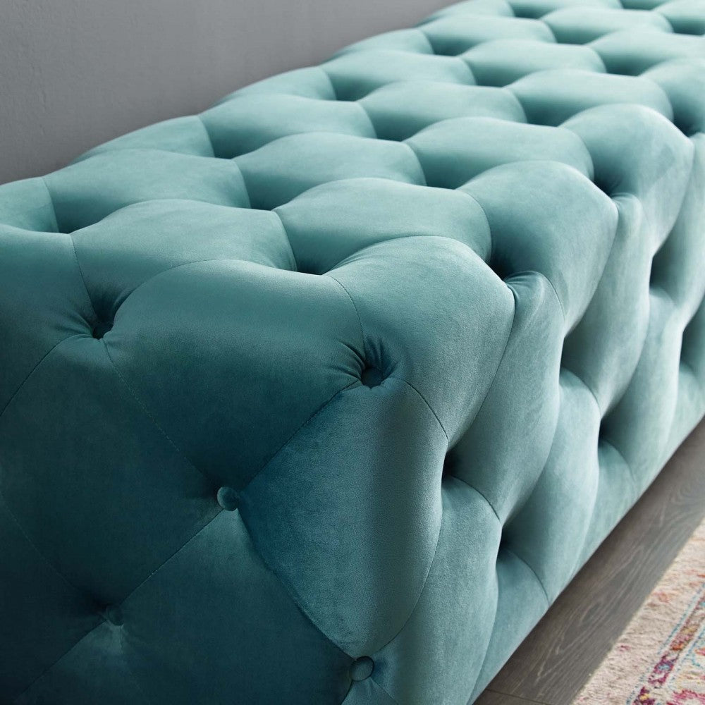 Amour 72" Tufted Button Entryway Performance Velvet Bench, Sea Blue