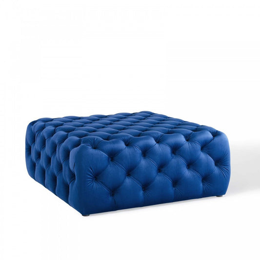 Amour Tufted Button Large Square Performance Velvet Ottoman, Navy