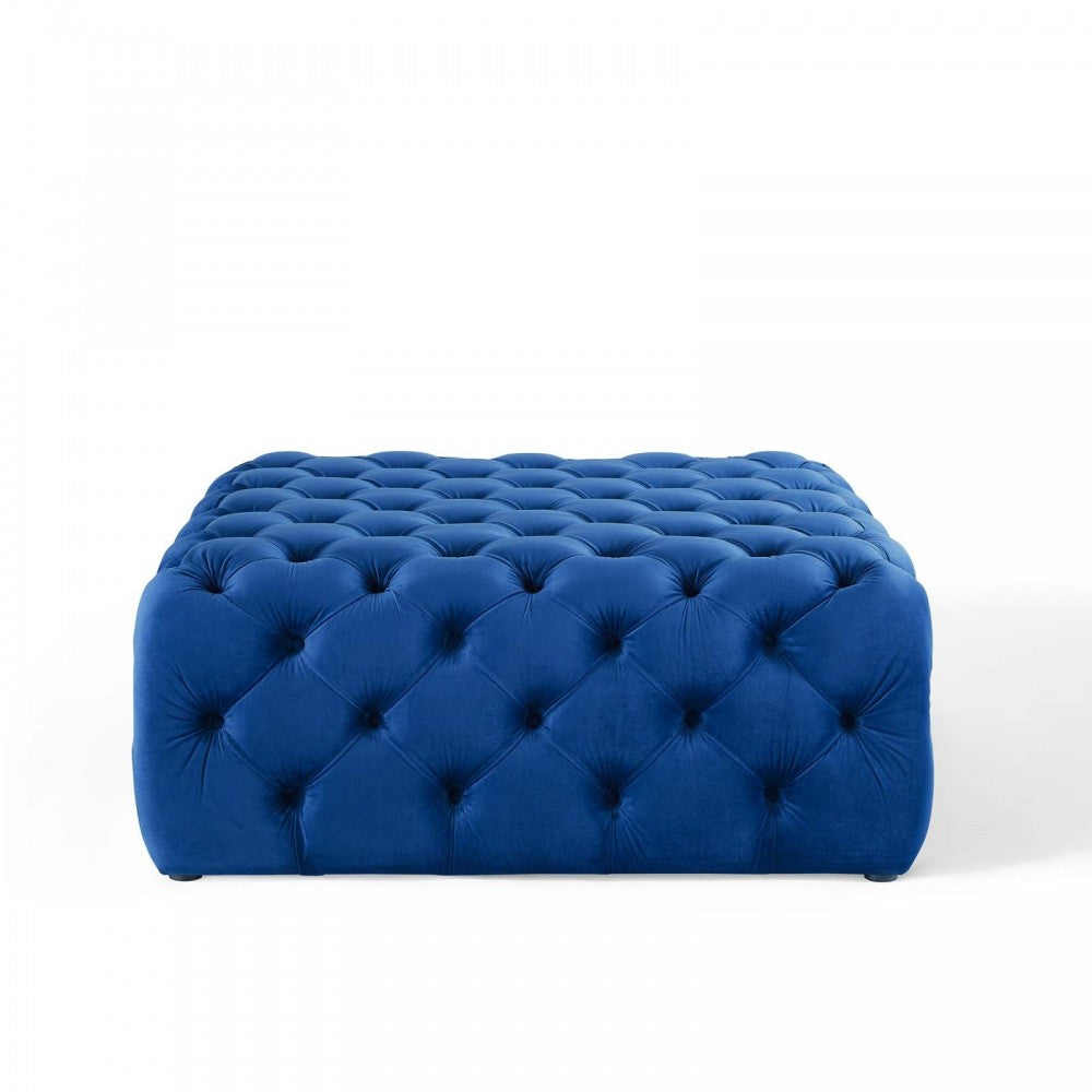 Amour Tufted Button Large Square Performance Velvet Ottoman, Navy