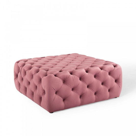 Amour Tufted Button Large Square Performance Velvet Ottoman, Dusty Rose