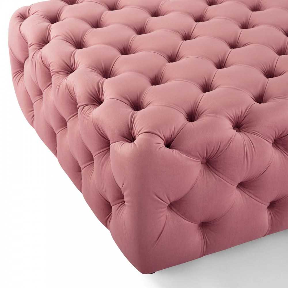 Amour Tufted Button Large Square Performance Velvet Ottoman, Dusty Rose