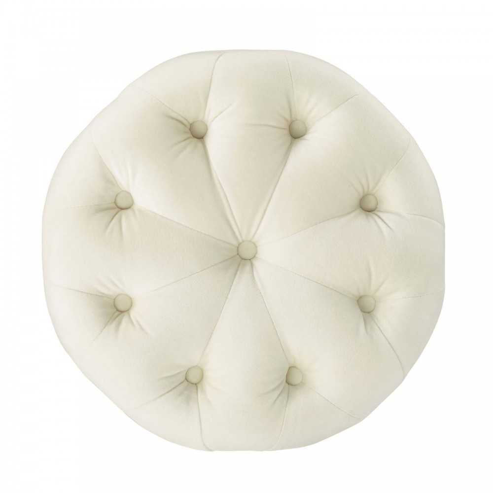 Amour Tufted Button Round Performance Velvet Ottoman, Ivory