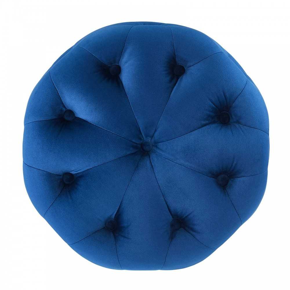Amour Tufted Button Round Performance Velvet Ottoman, Navy