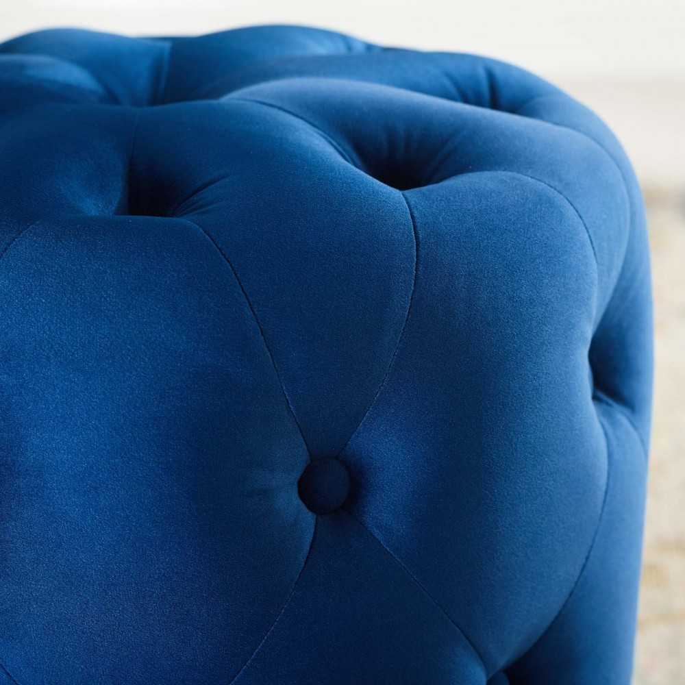 Amour Tufted Button Round Performance Velvet Ottoman, Navy