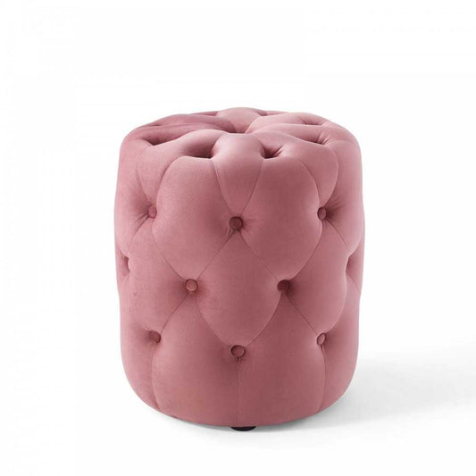 Amour Tufted Button Round Performance Velvet Ottoman, Dusty Rose