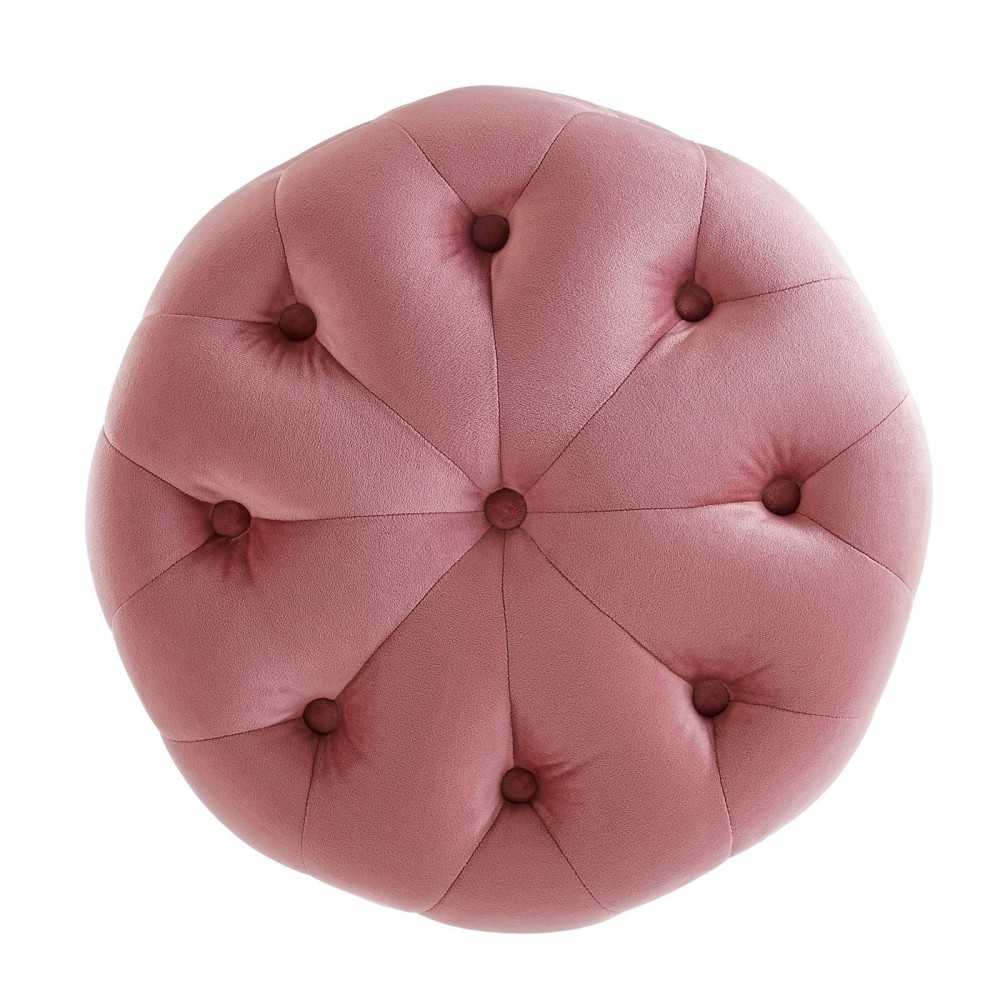 Amour Tufted Button Round Performance Velvet Ottoman, Dusty Rose