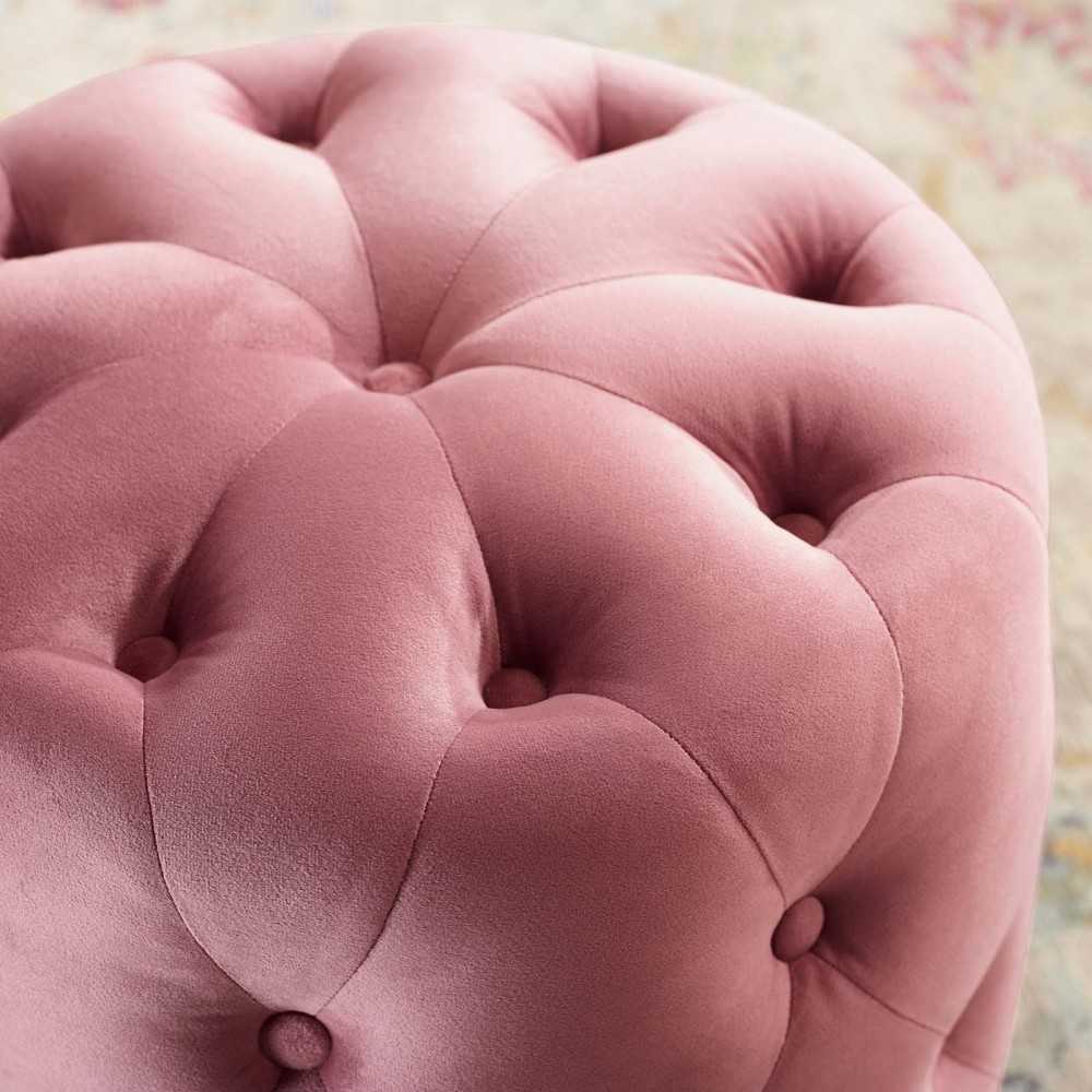 Amour Tufted Button Round Performance Velvet Ottoman, Dusty Rose