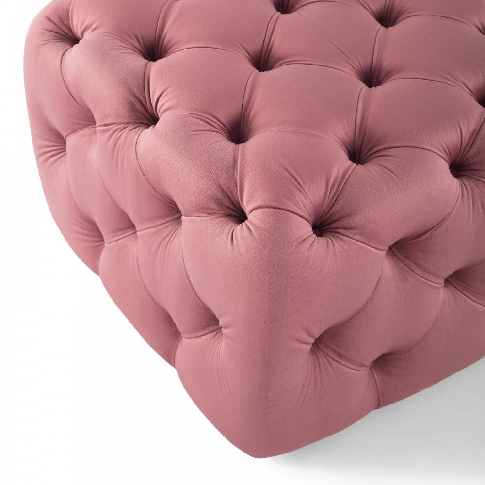 Amour Tufted Button Square Performance Velvet Ottoman, Dusty Rose