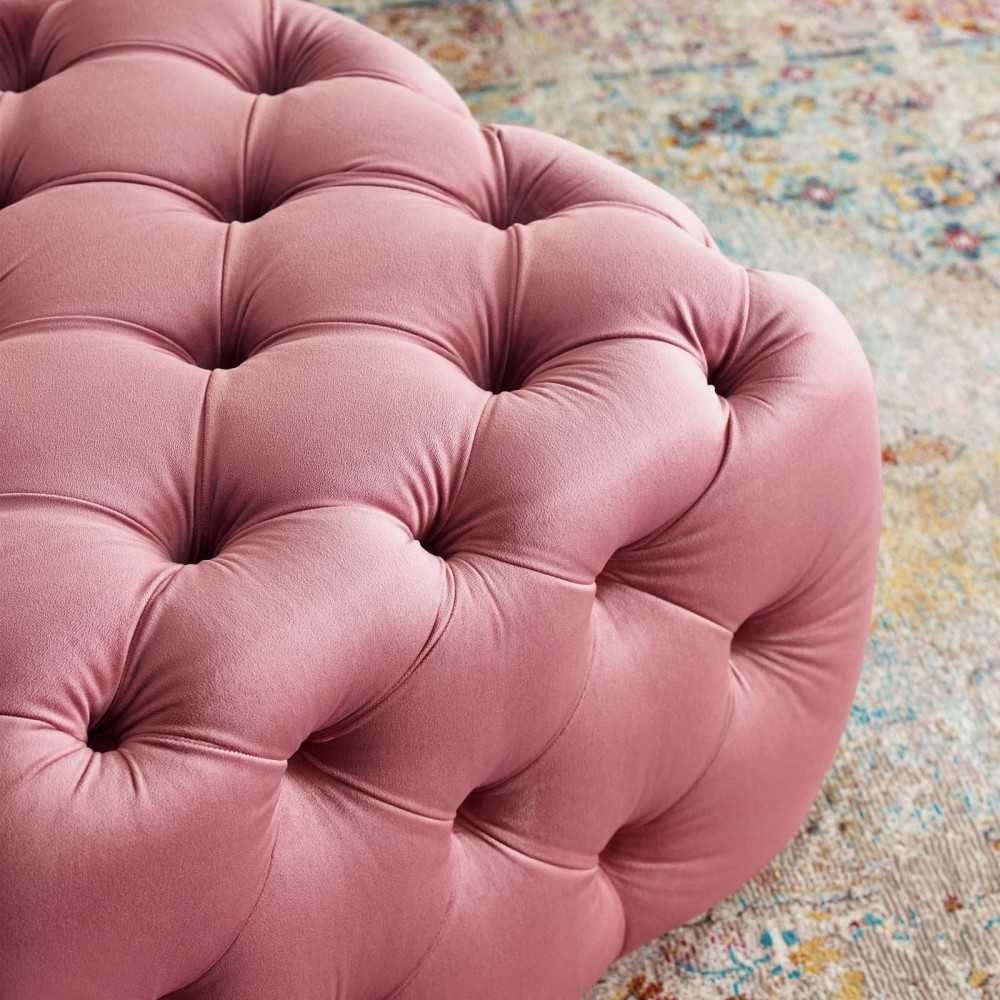 Amour Tufted Button Square Performance Velvet Ottoman, Dusty Rose