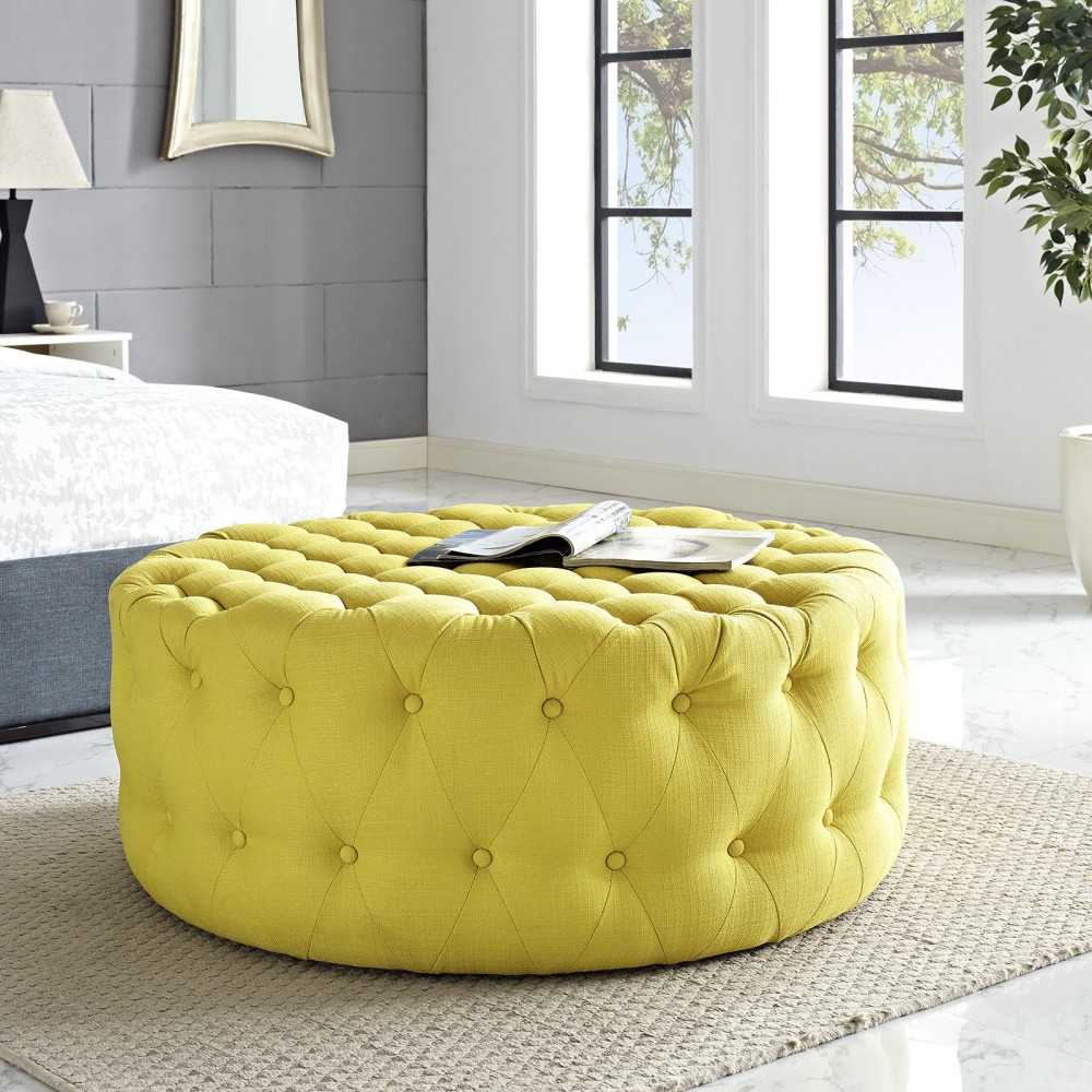 Amour Upholstered Fabric Ottoman, Sunny