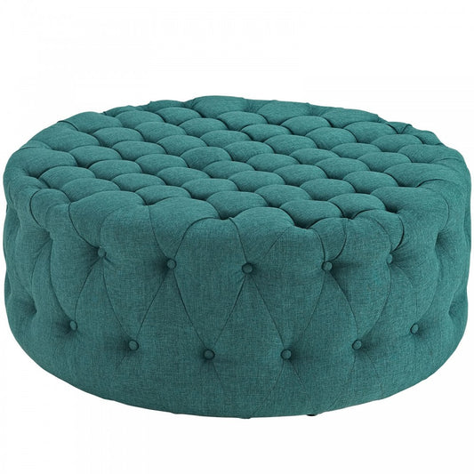 Amour Upholstered Fabric Ottoman, Teal