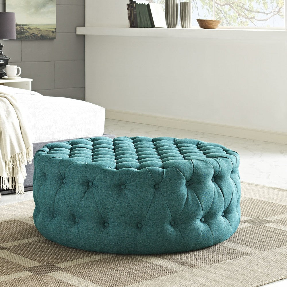 Amour Upholstered Fabric Ottoman, Teal