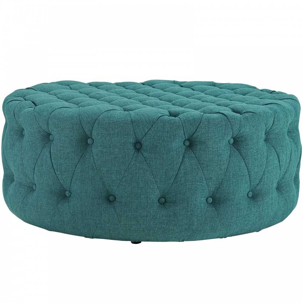 Amour Upholstered Fabric Ottoman, Teal