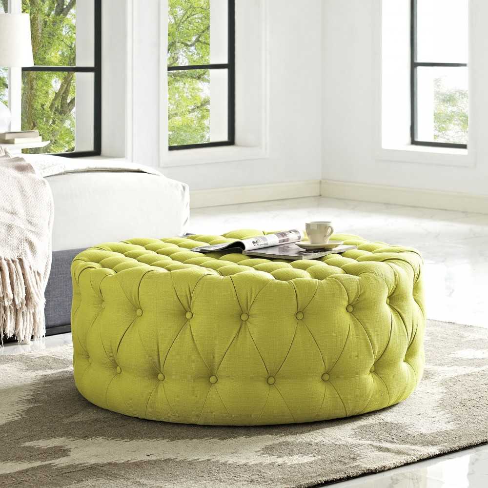 Amour Upholstered Fabric Ottoman, Wheatgrass