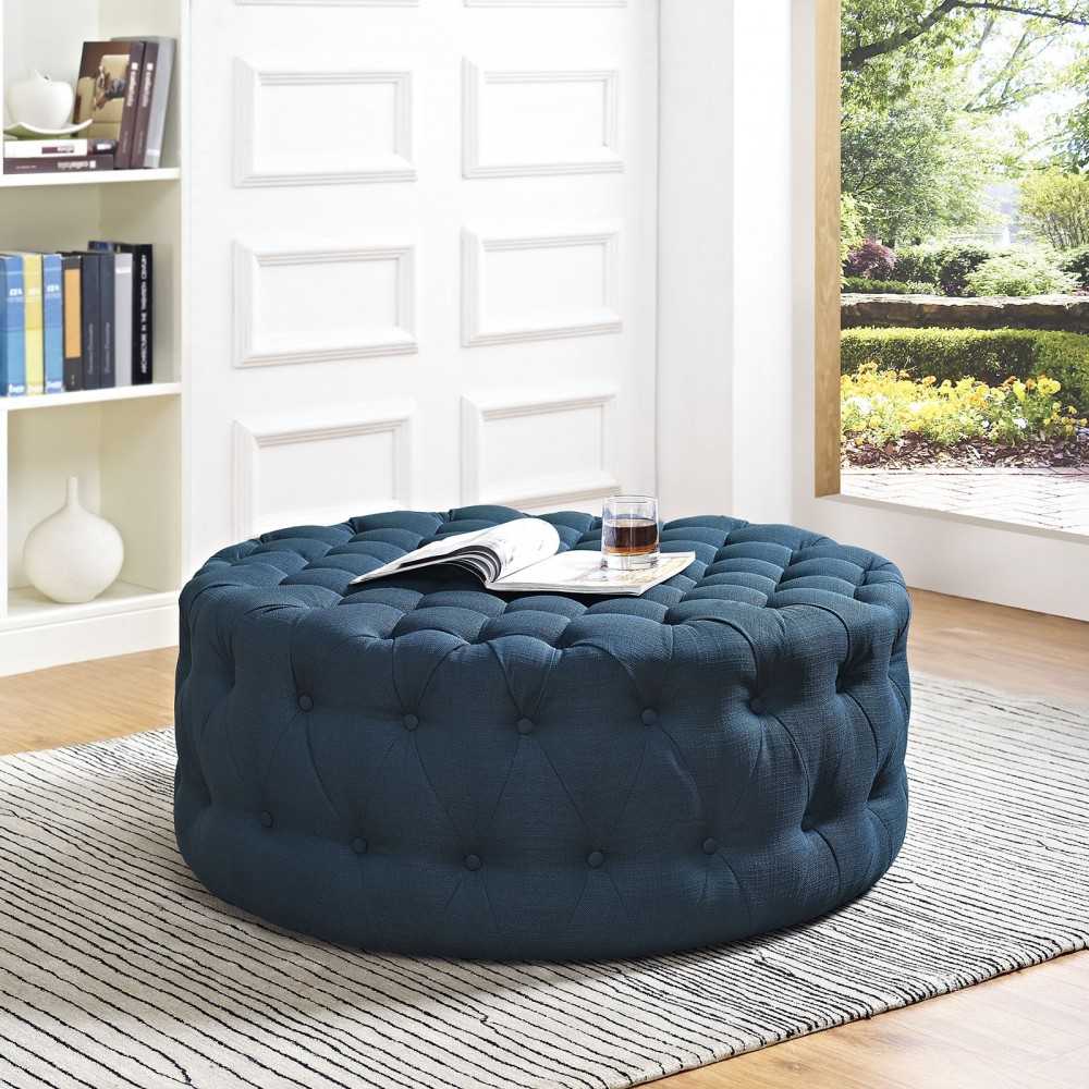 Amour Upholstered Fabric Ottoman, Azure