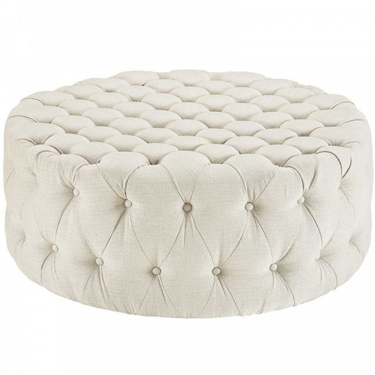 Amour Upholstered Fabric Ottoman, Beige