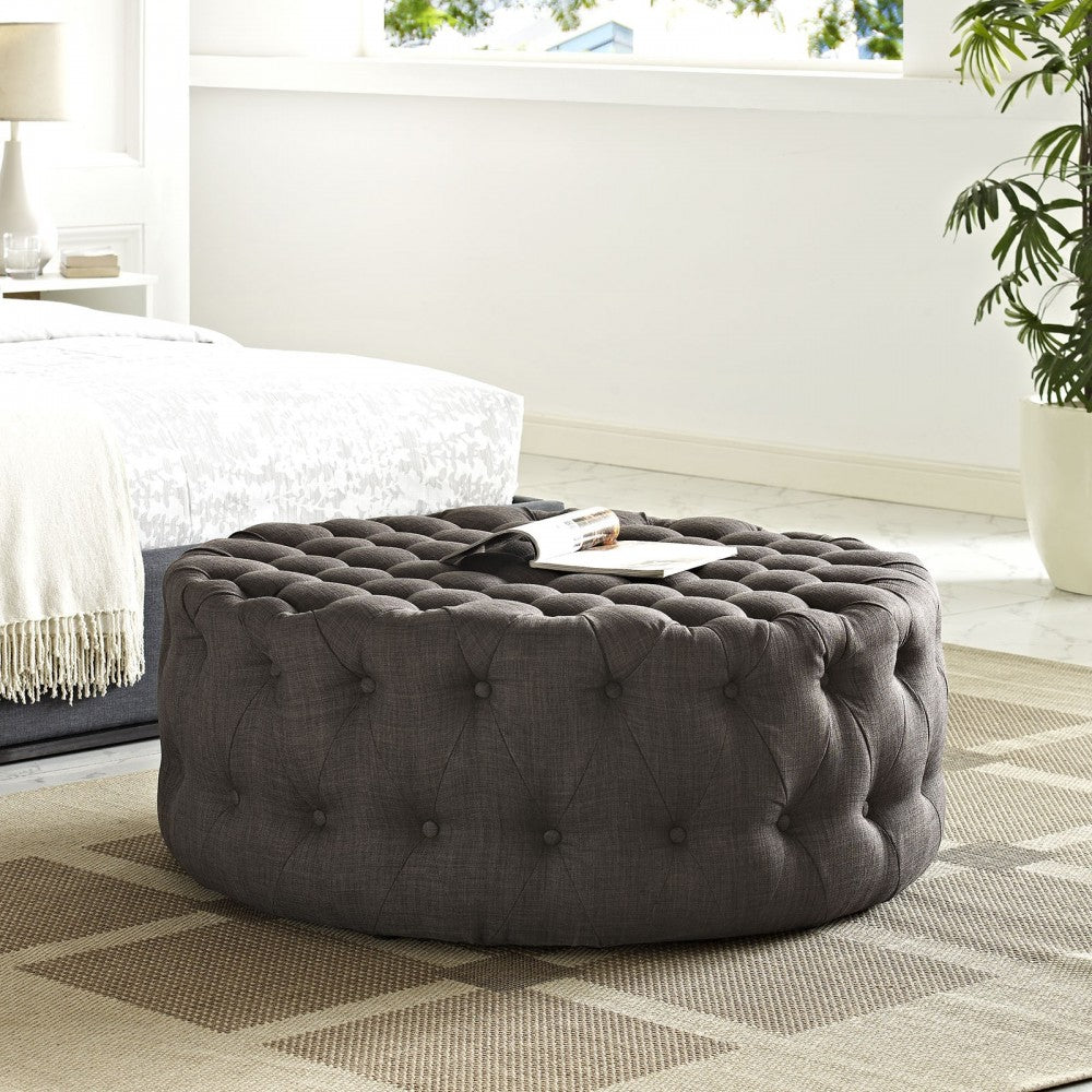 Amour Upholstered Fabric Ottoman, Brown