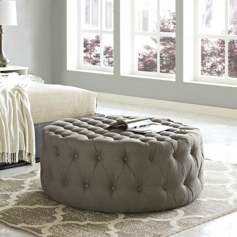 Amour Upholstered Fabric Ottoman, Granite