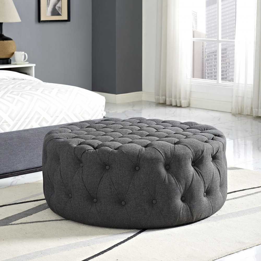 Amour Upholstered Fabric Ottoman, Gray
