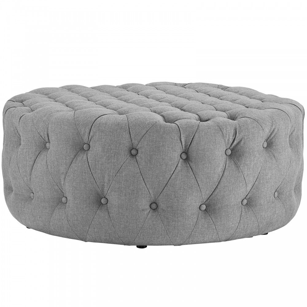 Amour Upholstered Fabric Ottoman, Light Gray