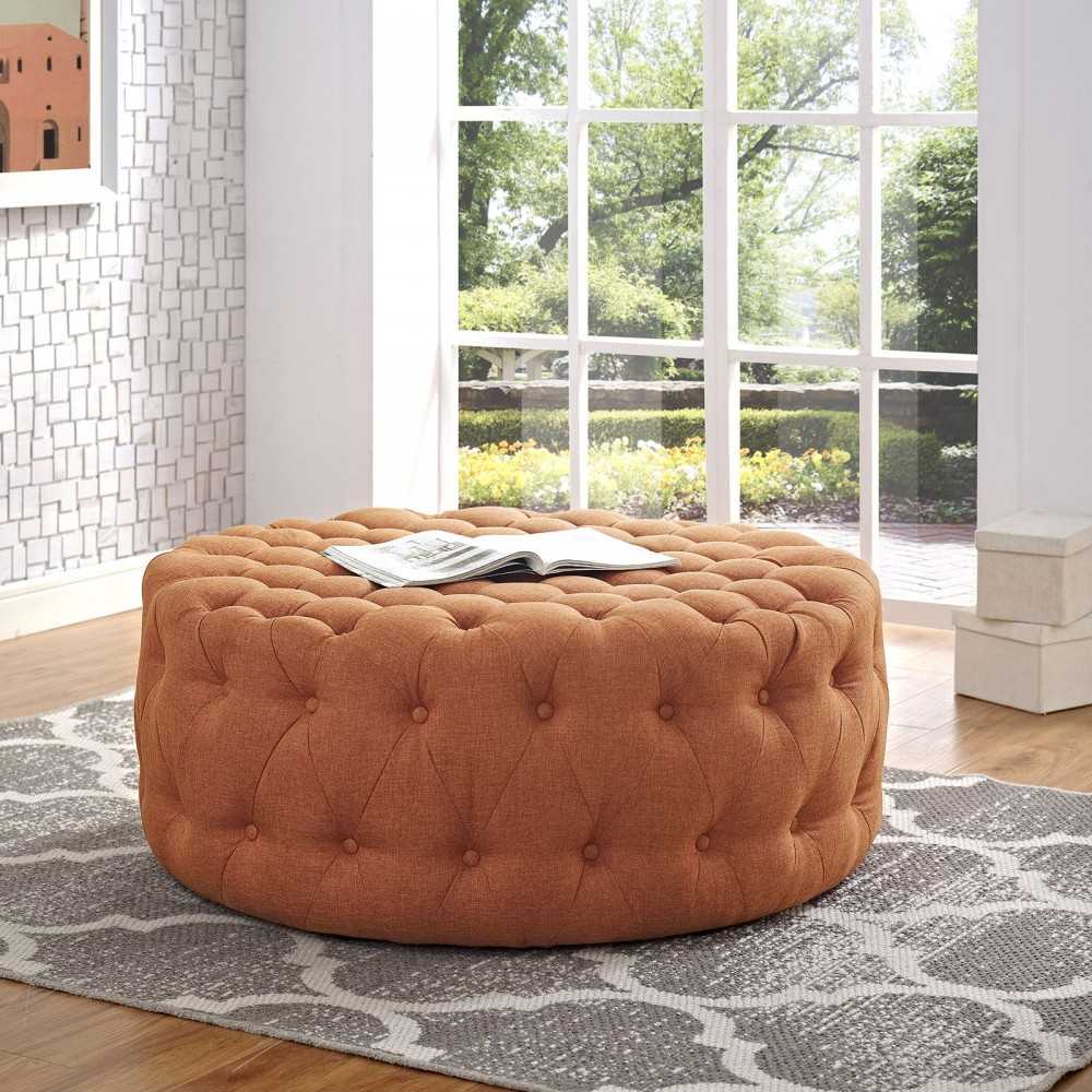 Amour Upholstered Fabric Ottoman, Orange