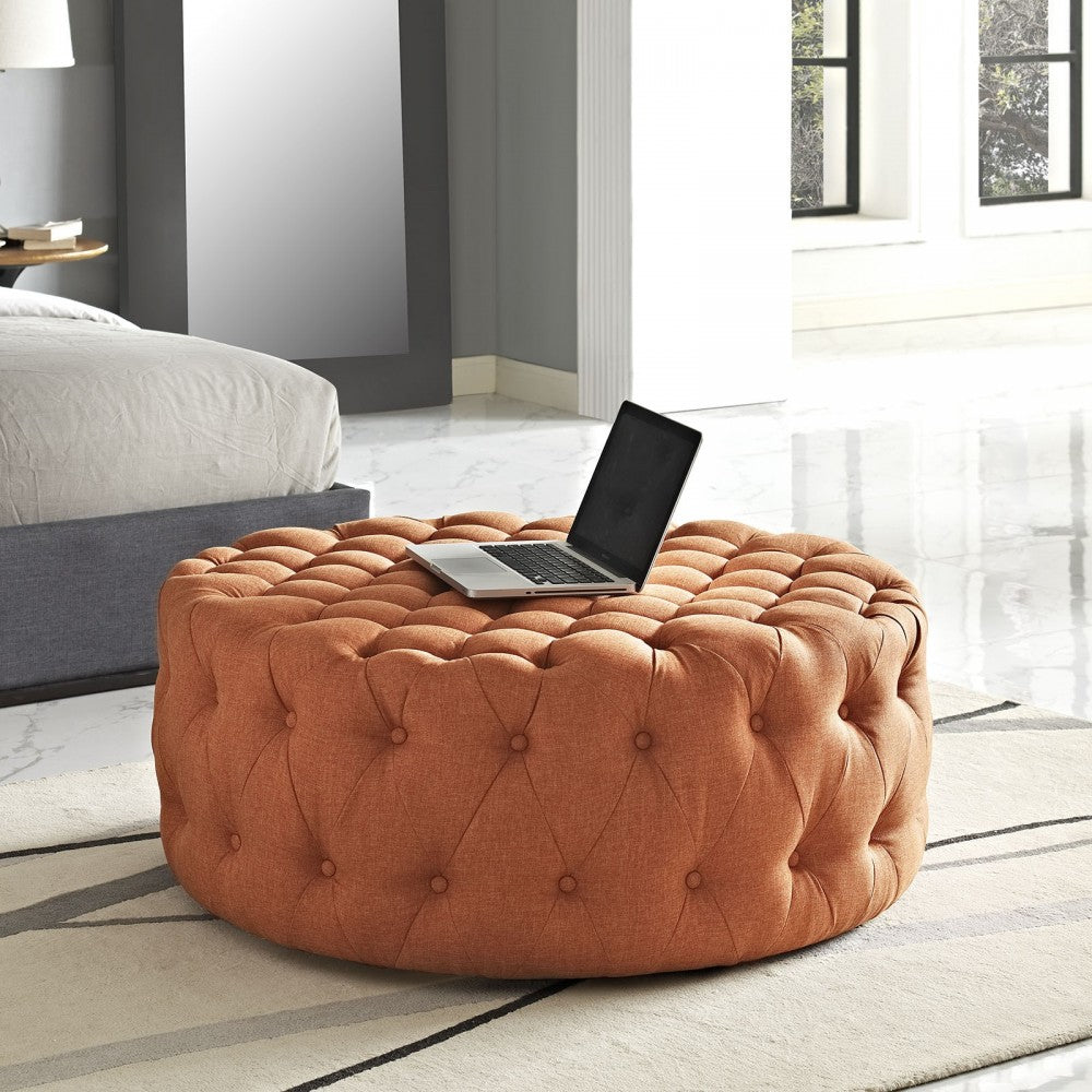 Amour Upholstered Fabric Ottoman, Orange