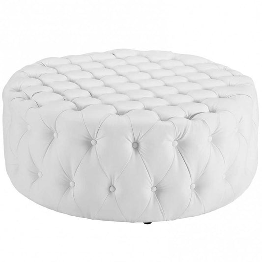 Amour Upholstered Vinyl Ottoman, White