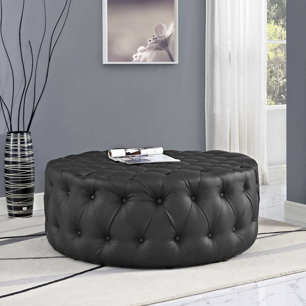 Amour Upholstered Vinyl Ottoman, Black