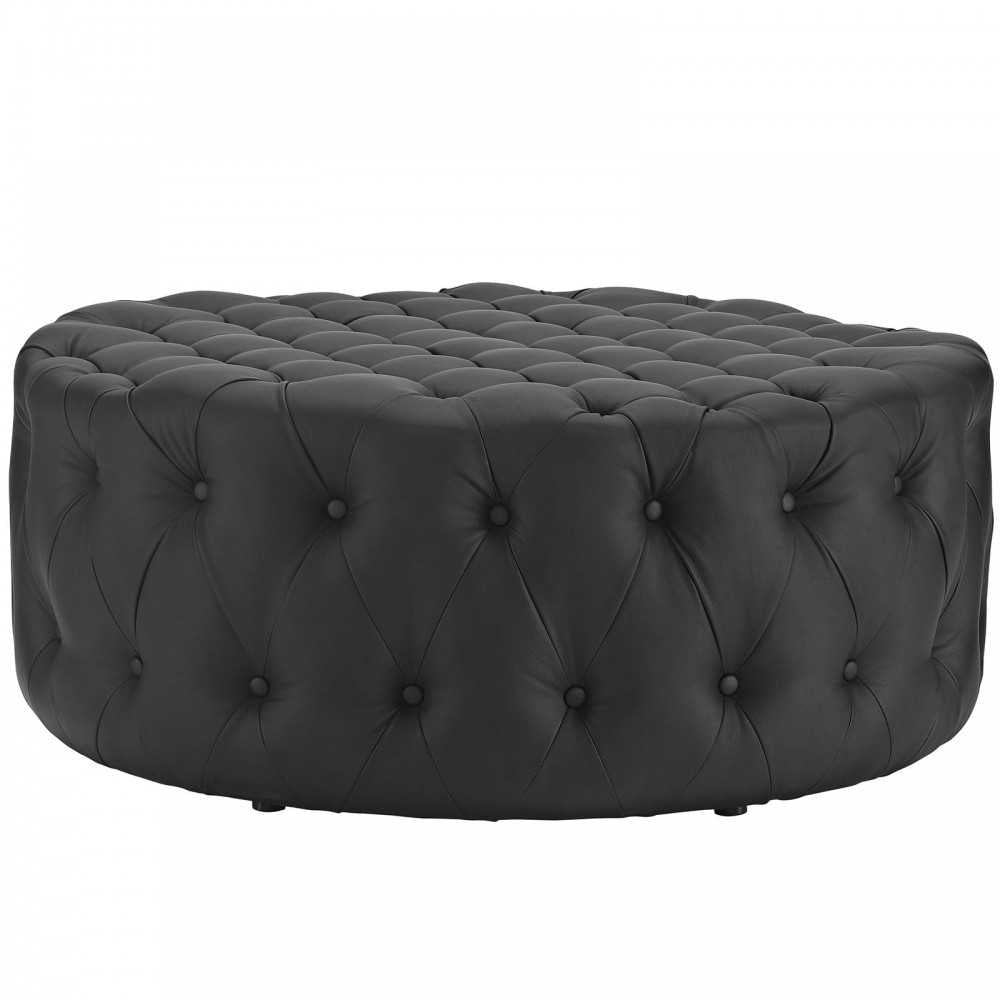 Amour Upholstered Vinyl Ottoman, Black