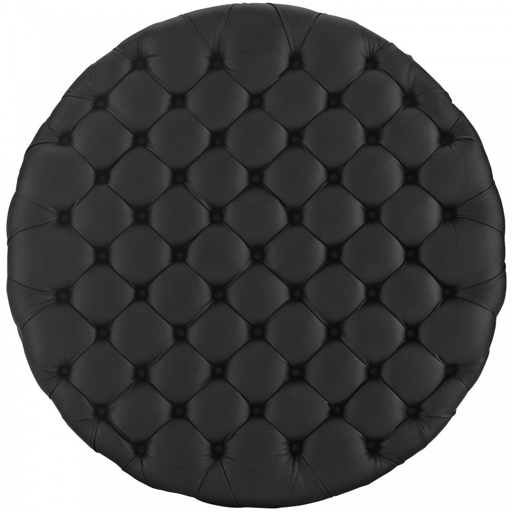 Amour Upholstered Vinyl Ottoman, Black