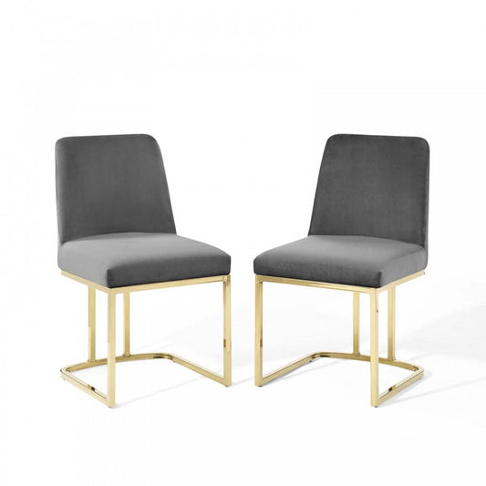 Amplify Sled Base Performance Velvet Dining Chairs - Set of 2, Gold Gray